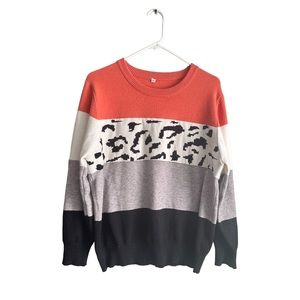 Cute Colorblock Leopard sweater